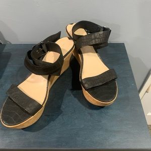 Via Spiga Sandals Cork Wedge Black Leather Size 12